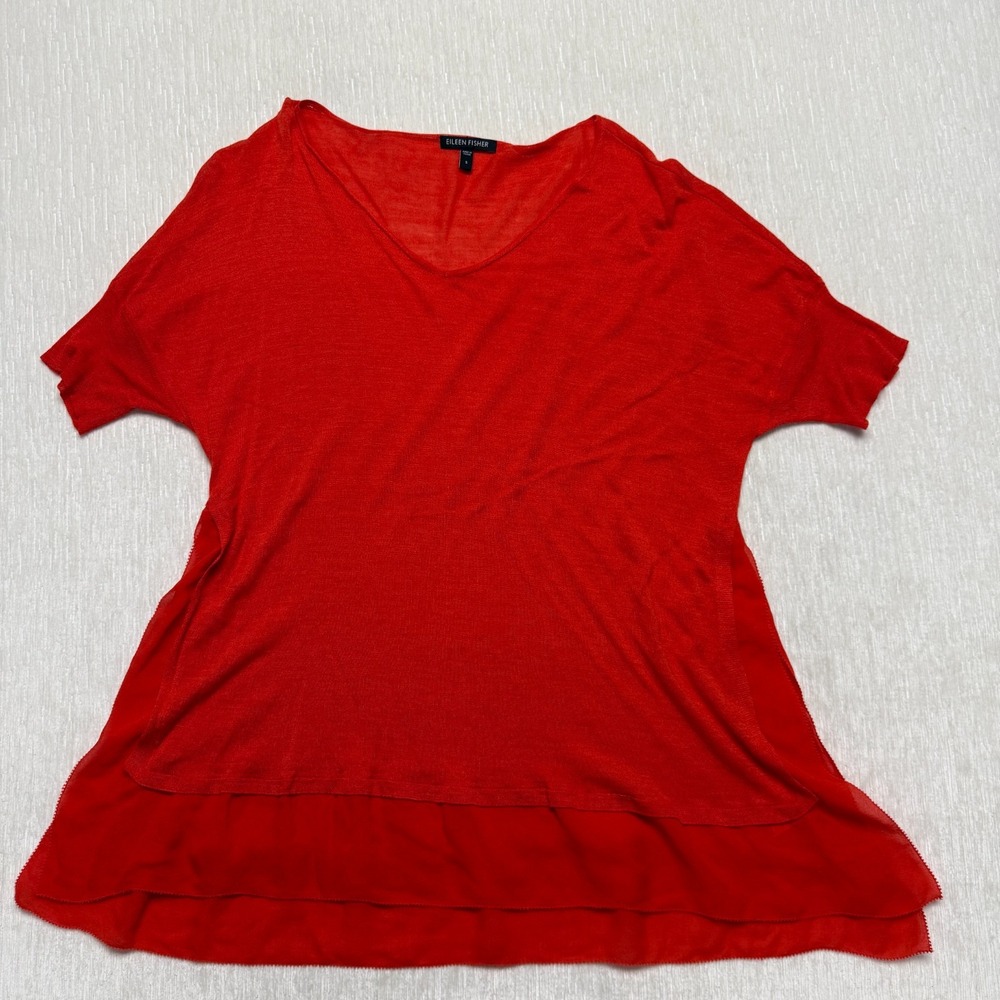 Eileen Fisher Silk Georgette Tunic Career Top Womens Small Lightweight Autumn